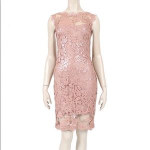 TADASHI SHOJI PAILLETTE EMBROIDERED LACE SHEATH - PETITE